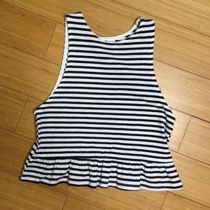 Divided Striped Peplum Crop Top